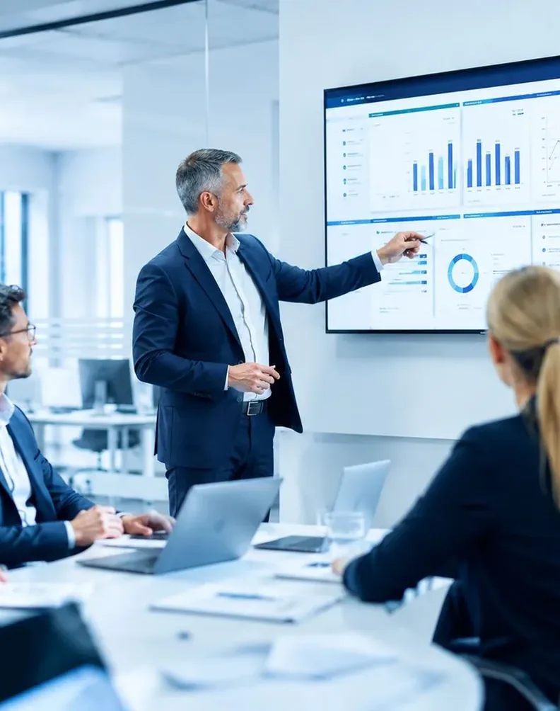 Equipo empresarial revisando un panel de gestión de notificaciones electrónicas y control de plazos